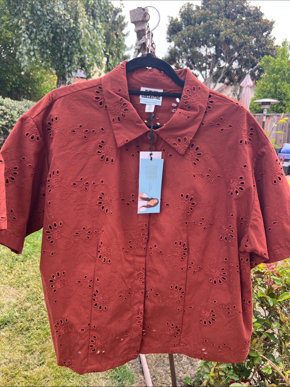 Future Collective Brick Red Eyelet Short-Sleeve Shirt